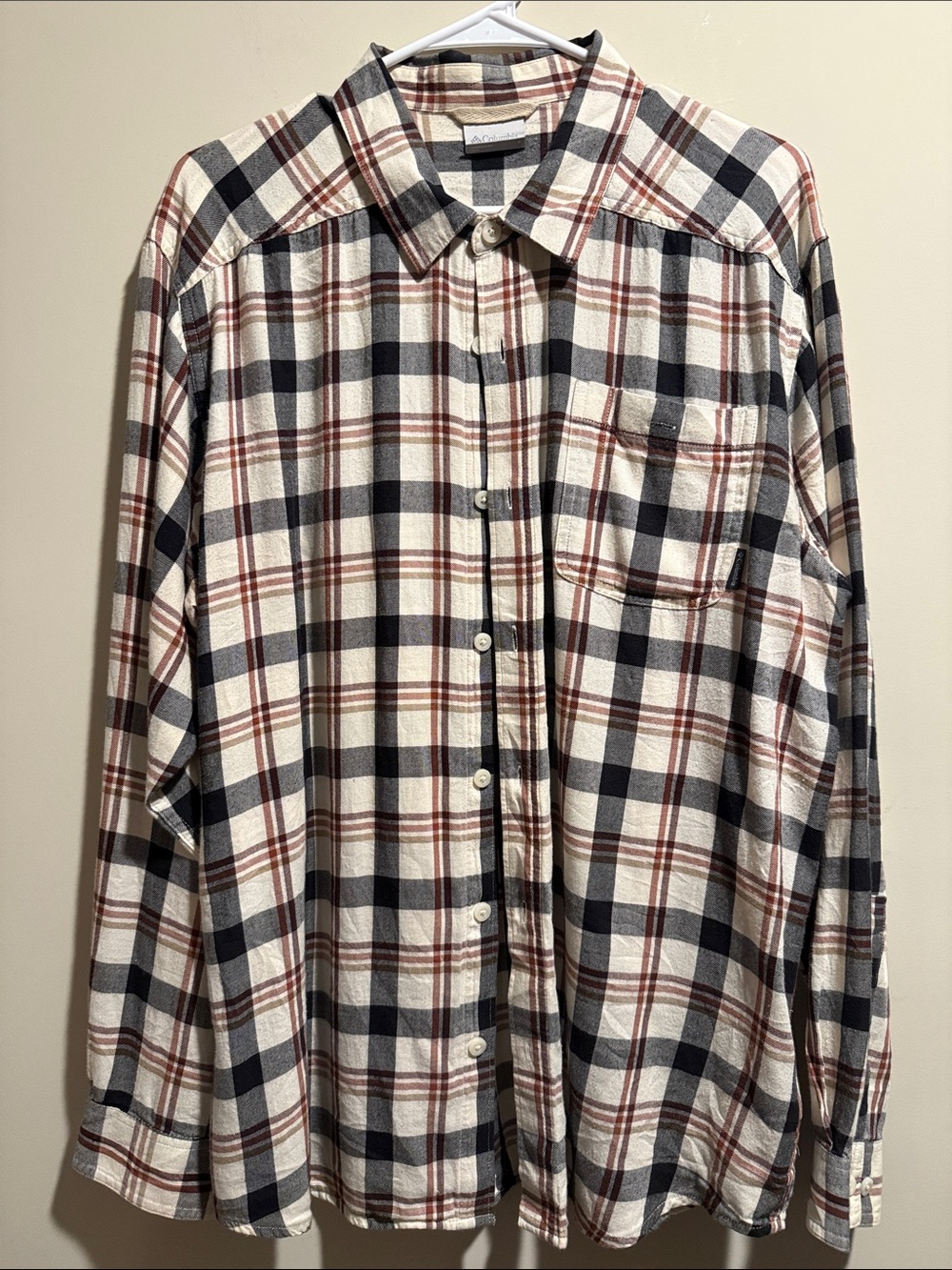 Columbia Men’s Plaid Button-Down Shirt in Cream, Black & Brown
